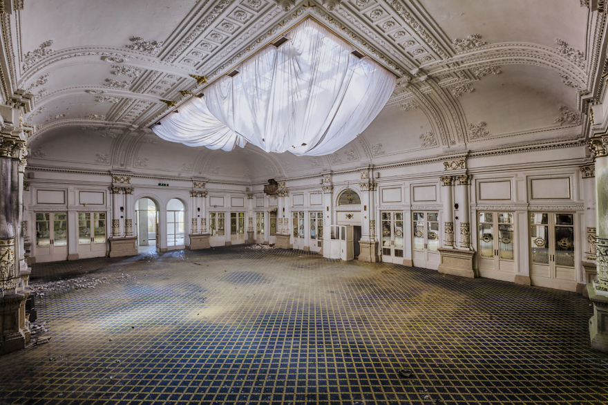 Old dining room inside an abandoned 5-star hotel