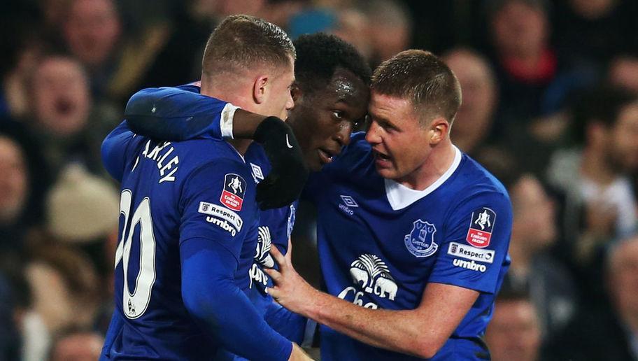 LIVERPOOL, ENGLAND - MARCH 12:  Romelu Lukaku (C) of Everton celebrates scoring his team's second goal with his team mates Ross Barkley (L) and James McCarthy (R) during the Emirates FA Cup sixth round match between Everton and Chelsea at Goodison Park on March 12, 2016 in Liverpool, England.  (Photo by Chris Brunskill/Getty Images)