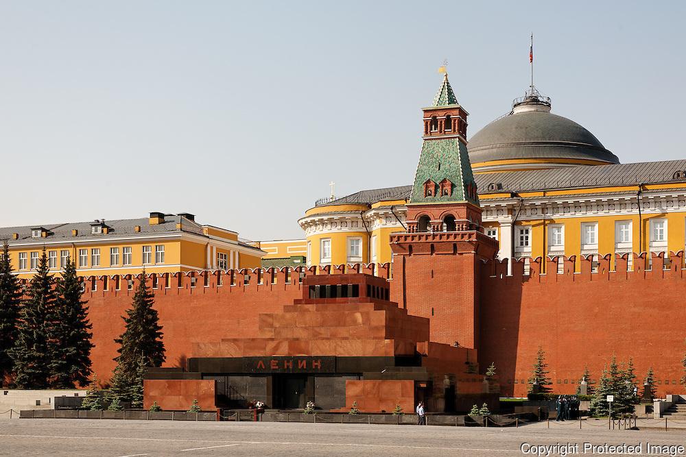 Lenin's Mausoleum, former Soviet Parliament building behind, Red Square, Russia